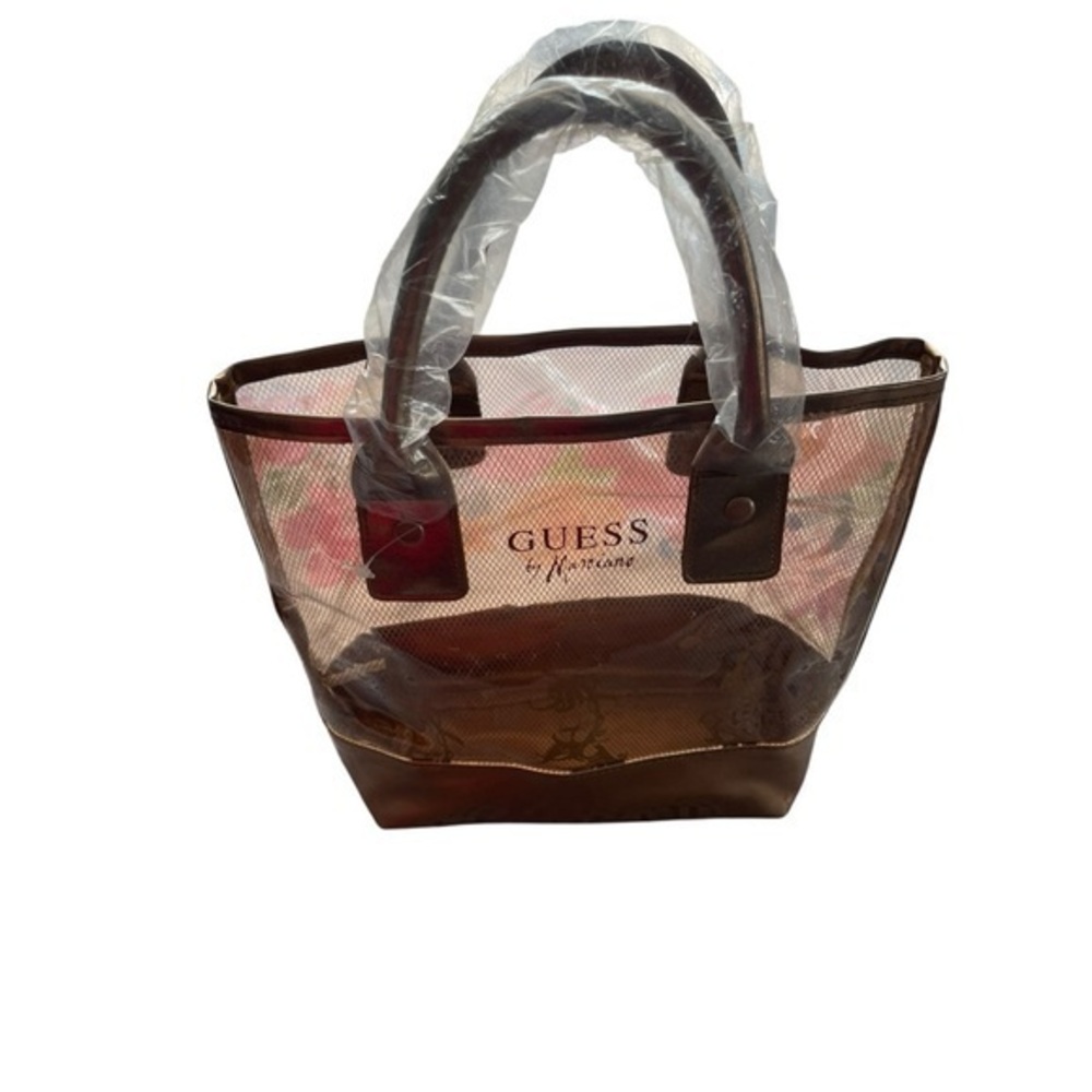 Guess by Marciano Brown Tote with Mesh Design and Leather Accents